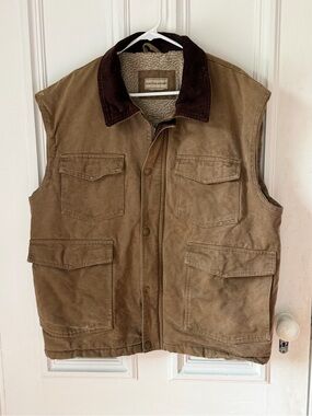 Men’s Scandinavian Woods Tan Lined Zip/Snap Front Utility Vest Size XL
